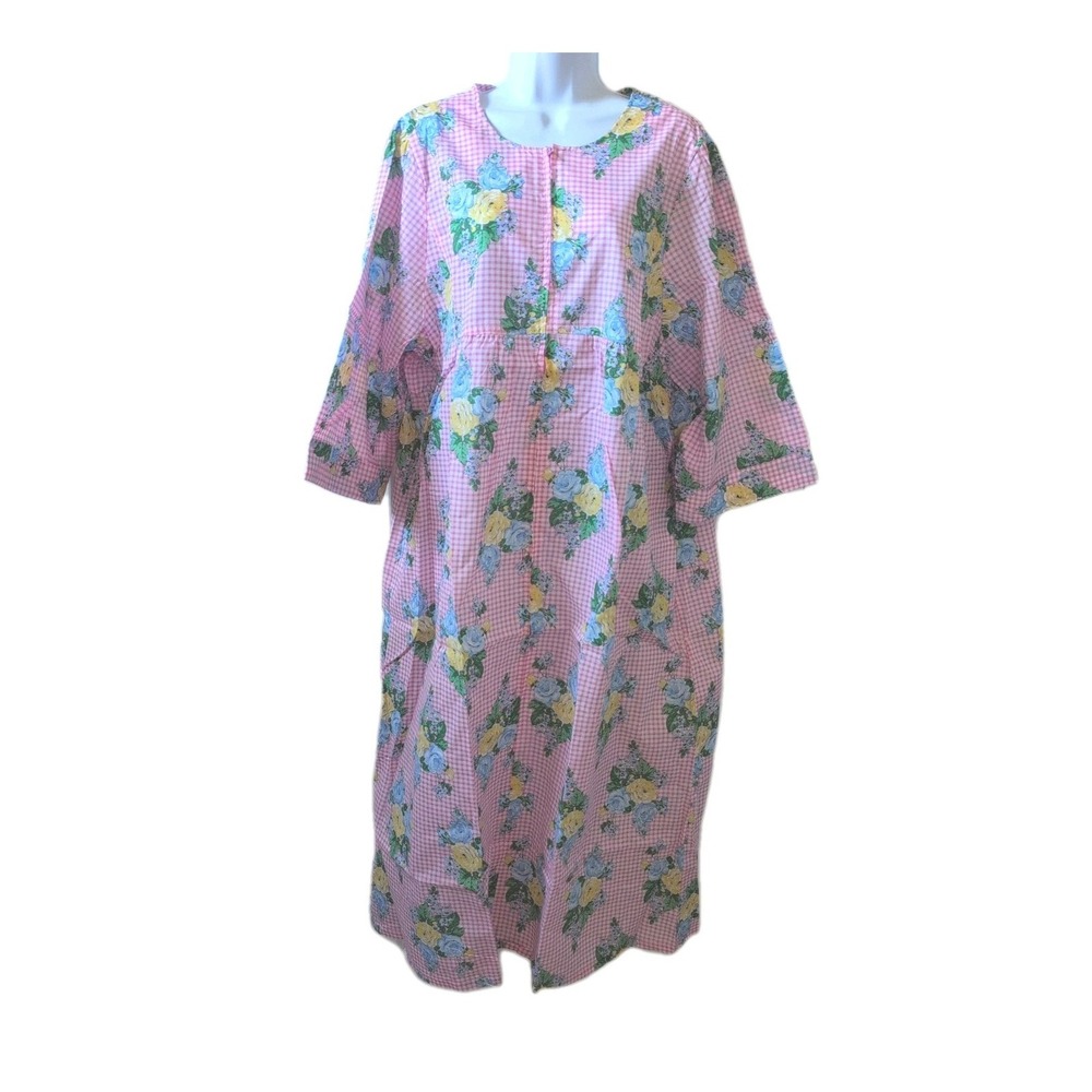 Vintage National Floral Gingham Pink 2X Lounger Zipper Grannycore - New